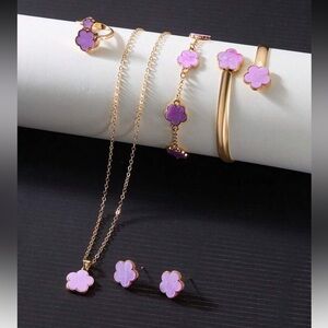 Jewelry Chic Gold and Purple Floral Necklace Set